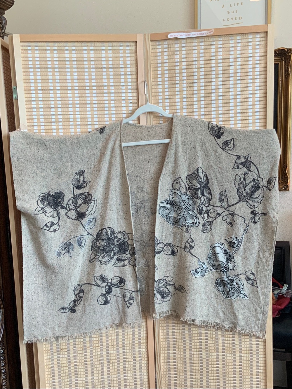 Anthropologie Beige Floral Print Open Wrap OS